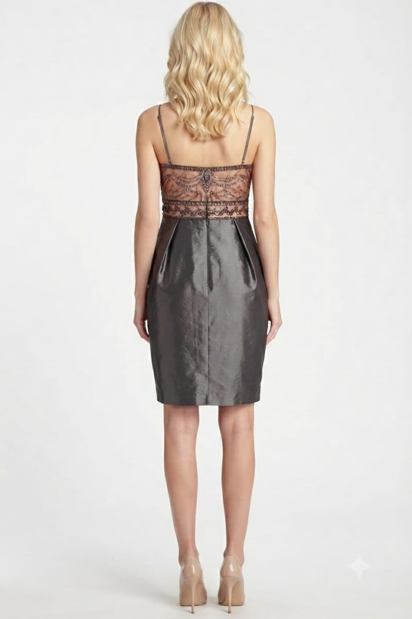 Sue Wong Beaded Scrolling Pattern Taffeta Dress