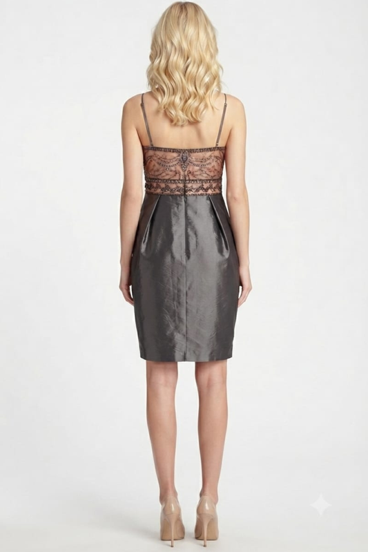 Sue Wong Beaded Scrolling Pattern Taffeta Dress