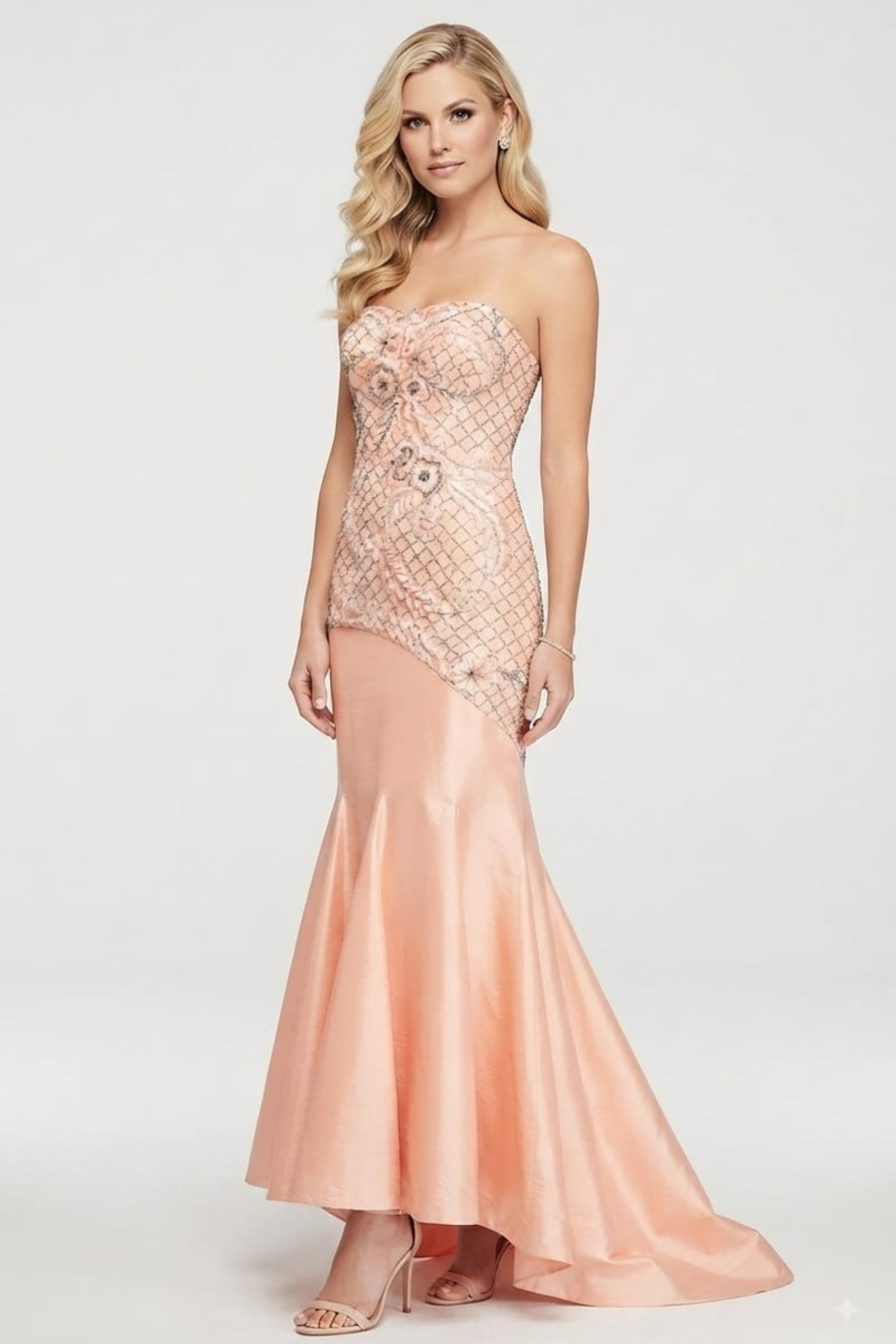 Sue Wong Strapless Floral Beaded Mermaid Dress