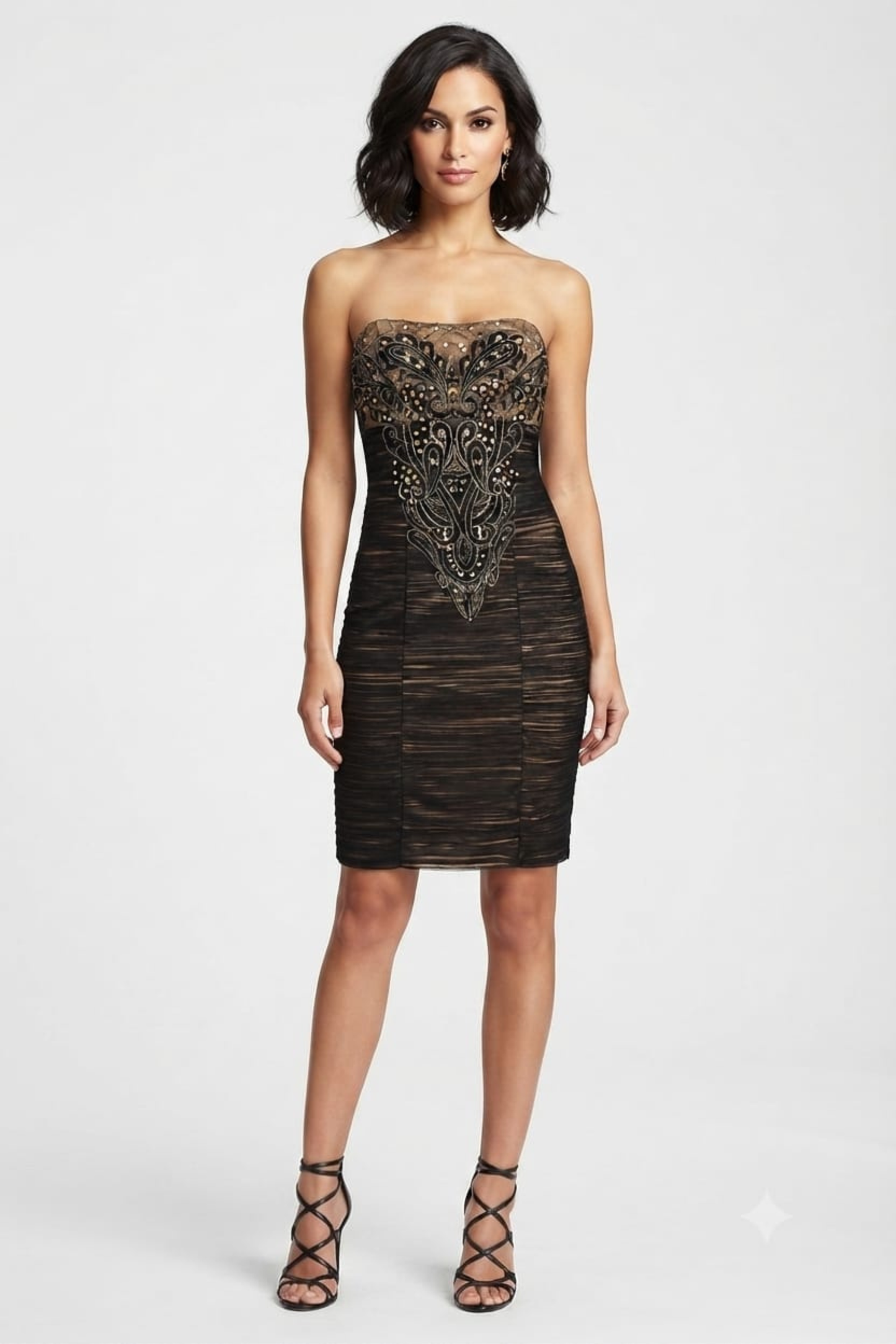 Sue Wong Embroidered & Sequin Strapless Mesh Dress