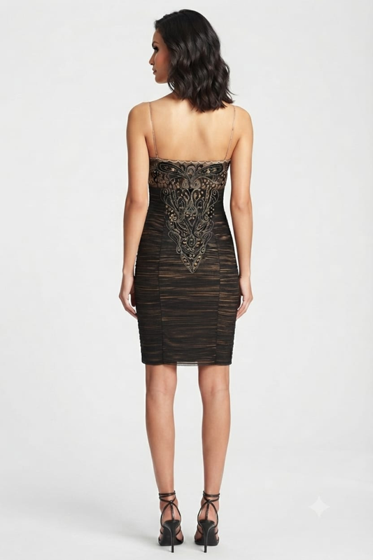Sue Wong Embroidered & Sequin Strapless Mesh Dress