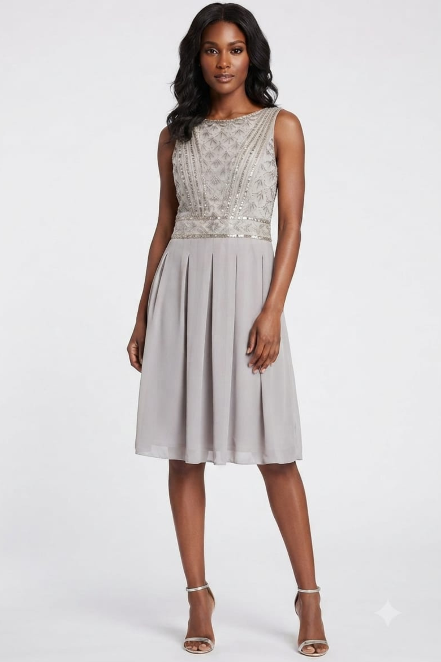 Sue Wong Sleeveless Beaded Bodice Pleated Dress