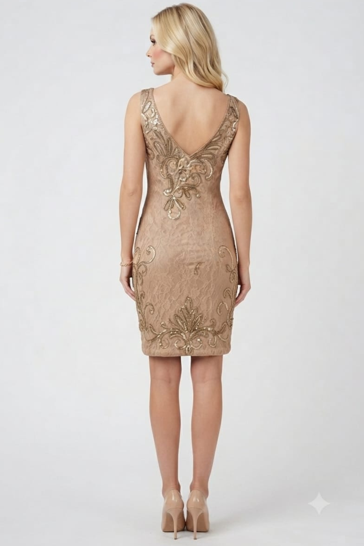 Sue Wong Sleeveless Bodycon Embellished Lace Dress