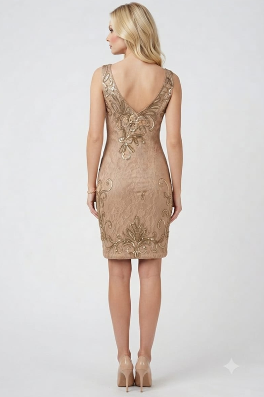 Sue Wong Sleeveless Bodycon Embellished Lace Dress
