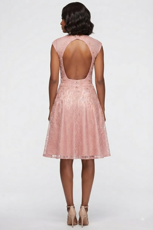 Sue Wong Cap Sleeve Cutout Back Floral Party Dress