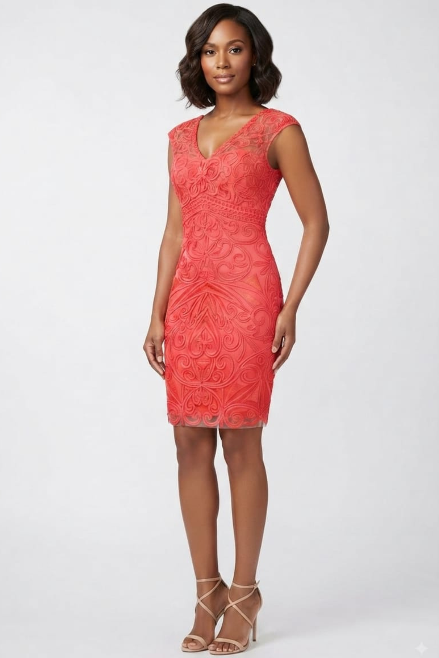 Sue Wong Soutache Embroidered Sheath Evening Dress