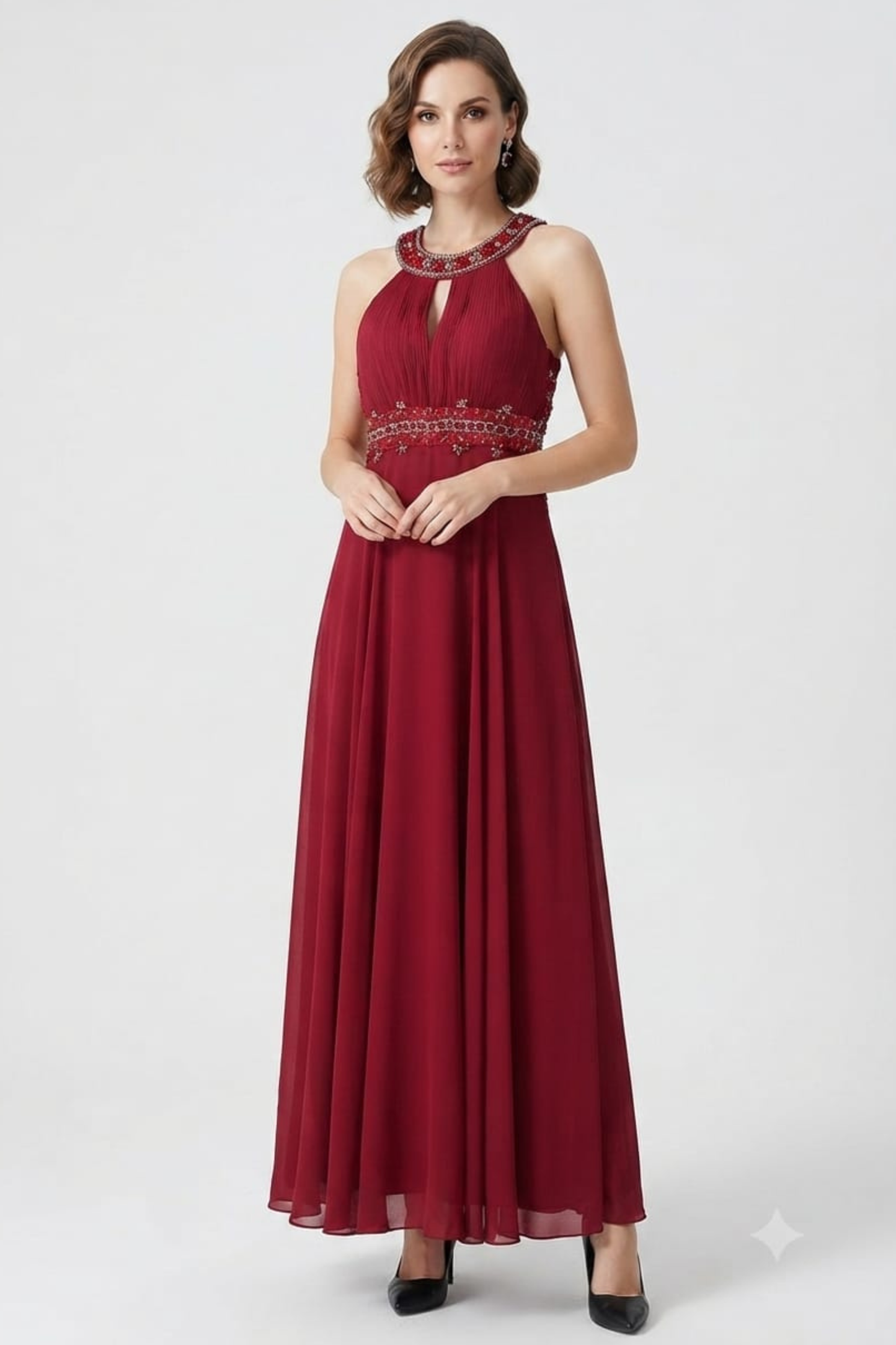 Sue Wong Halter Beaded Cutout Back Evening Dress
