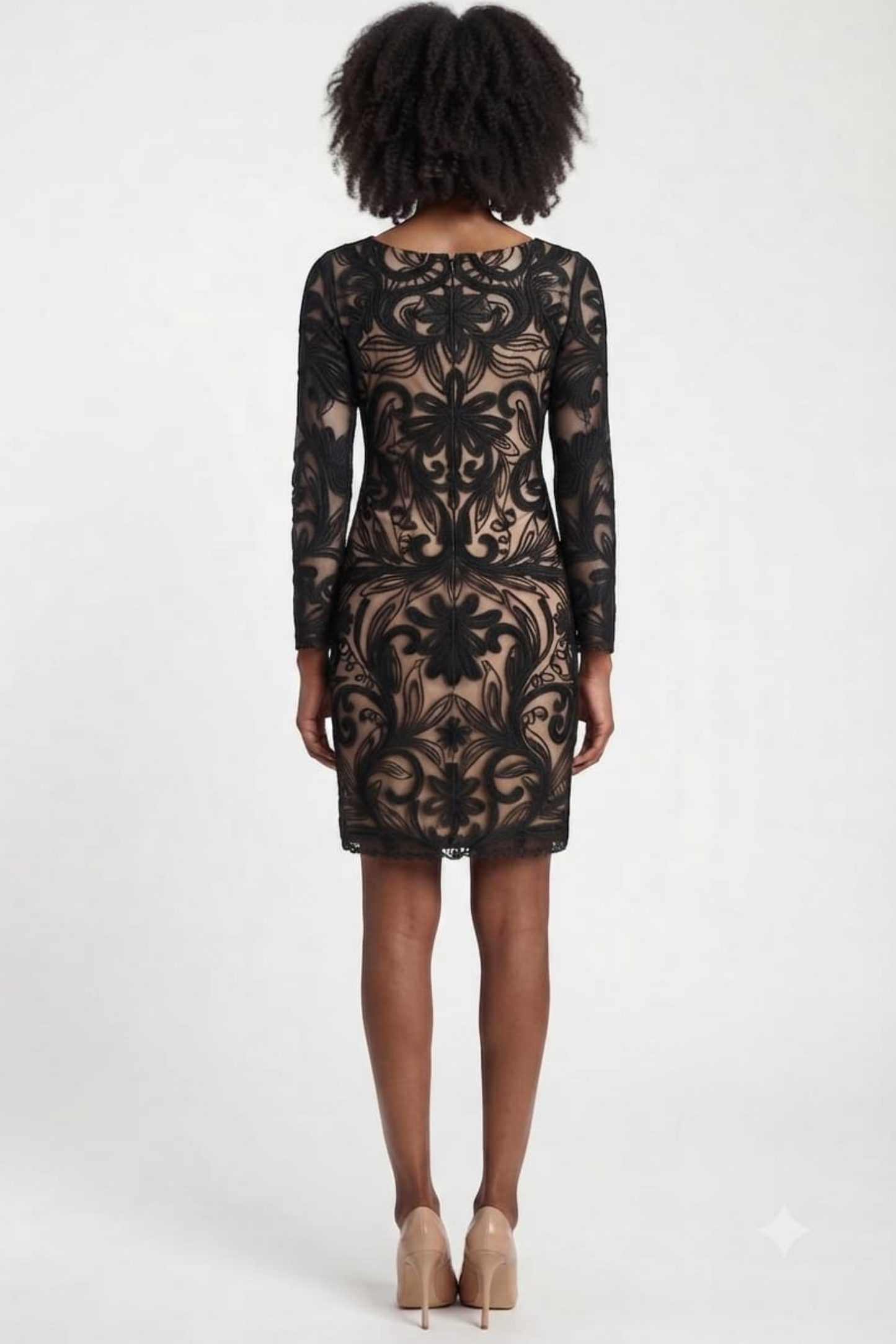 Sue Wong 3/4 Sleeve Floral Embroidered Mesh Dress
