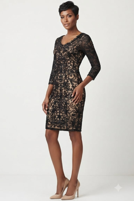 Sue Wong Soutache Embroidered Short Evening Dress