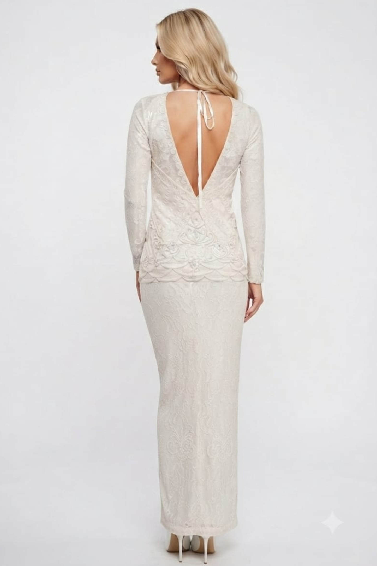 Sue Wong Long Sleeve Floral Lace Evening Dress