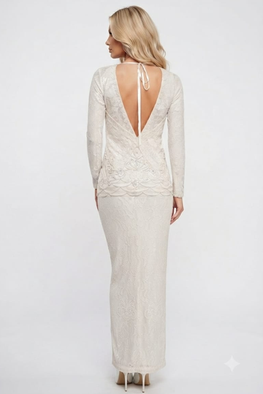 Sue Wong Long Sleeve Floral Lace Evening Dress