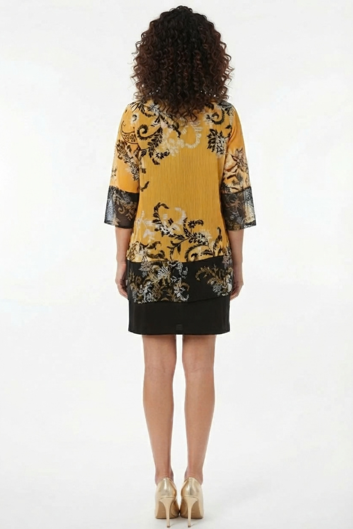 Sandra Darren Mustard & Black Velvet 2-Piece Duster Dress Set