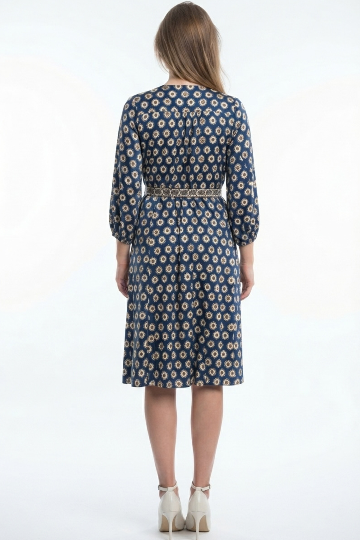 Sandra Darren Navy Multi Bohemian Floral Border Print Faux Wrap Midi Dress