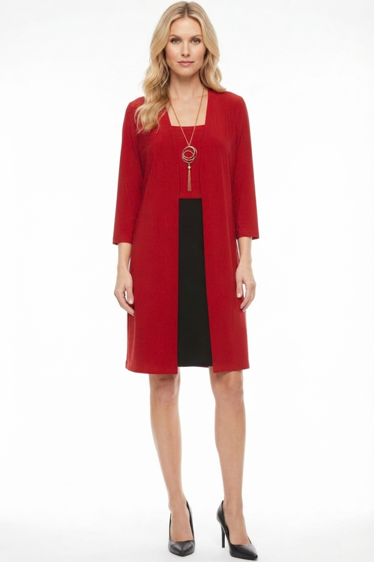 Sandra Darren Color Block 3/4 Sleeve Jacket Dress