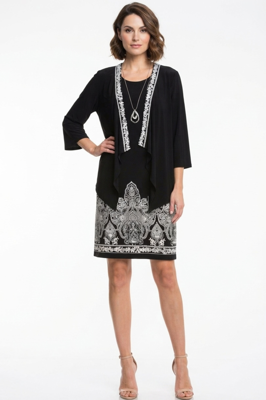 Sandra Darren 3/4 Sleeve Attached Jacket Dress