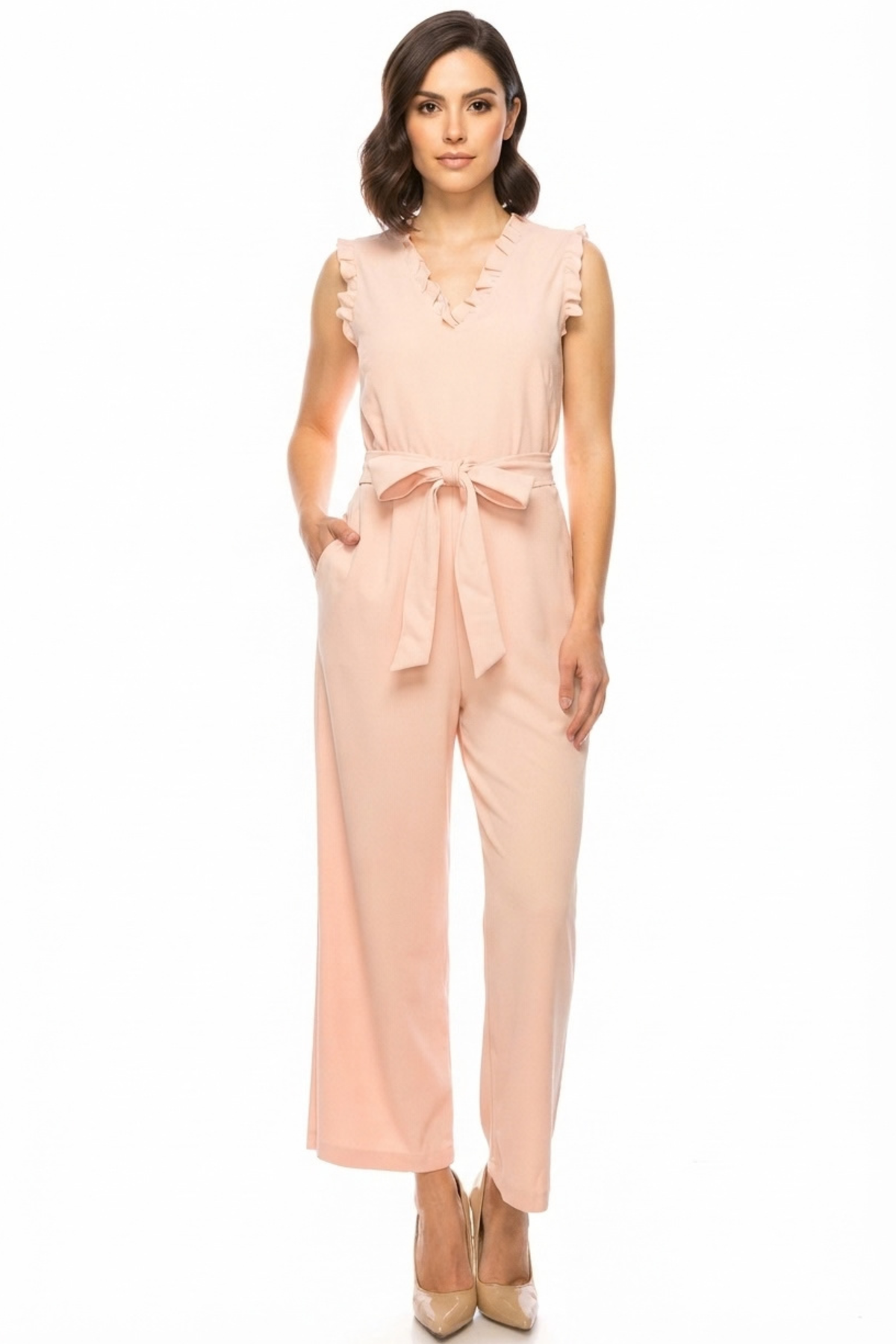Sandra Darren Sleeveless Ruffle Detail Jumpsuit