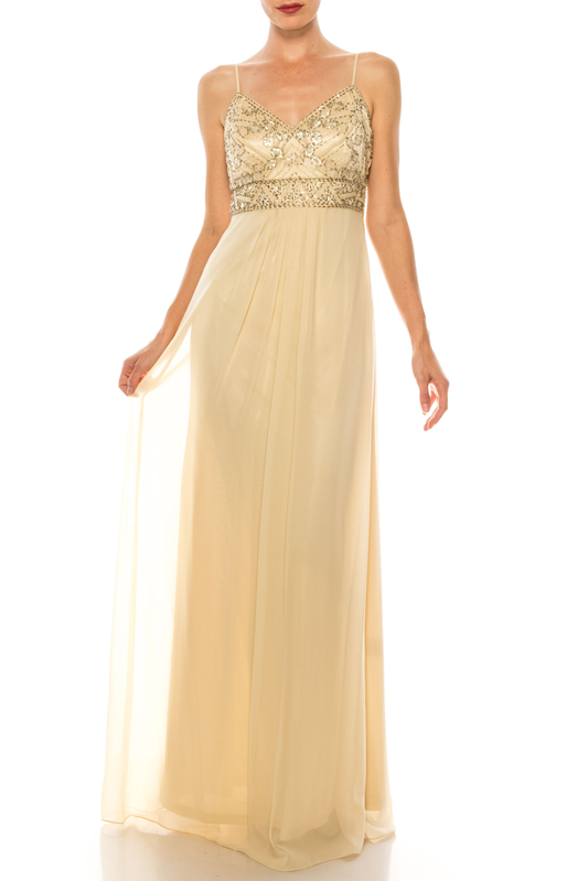 Sue Wong Beaded Chiffon Spaghetti Strap Dress