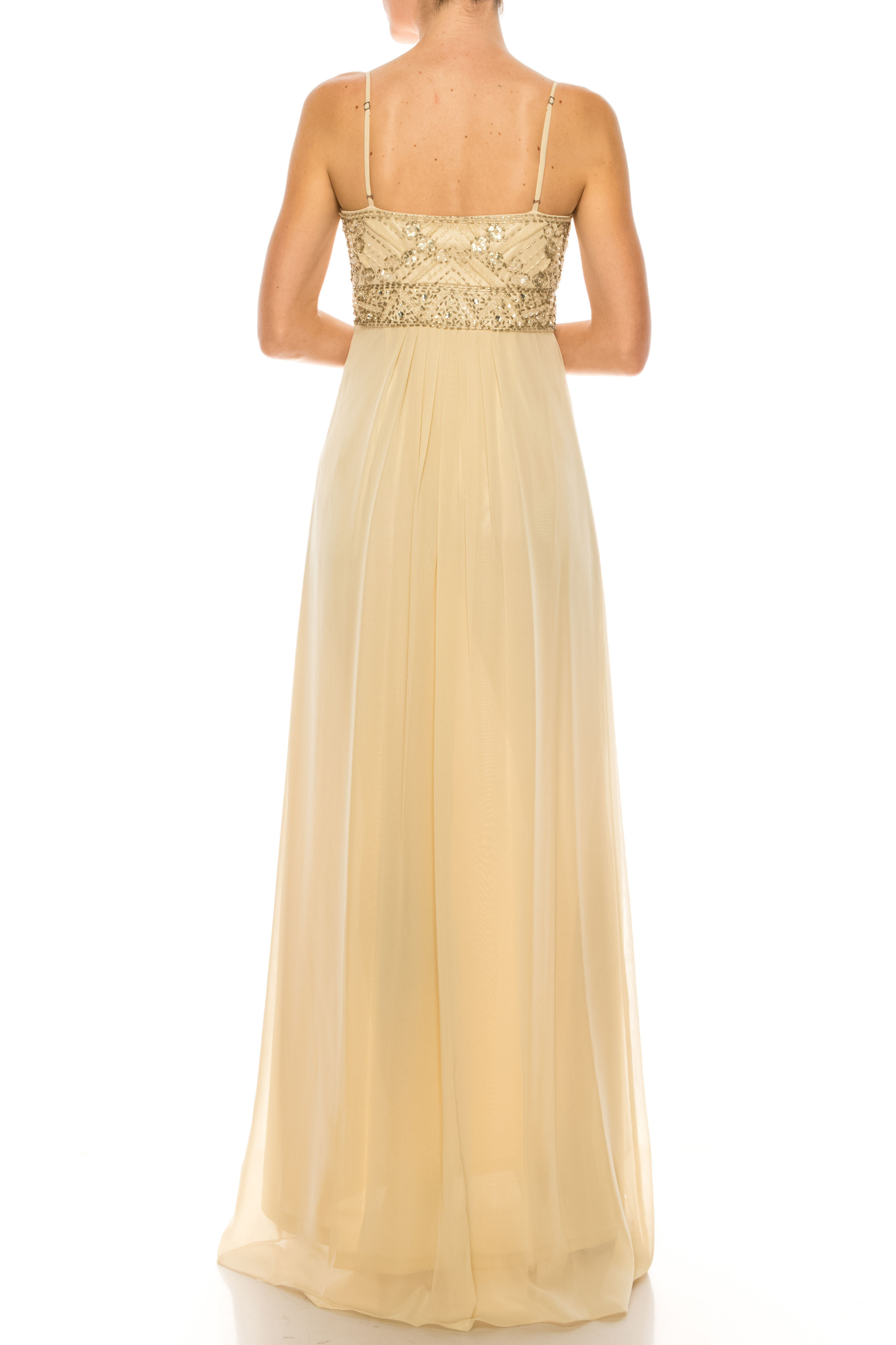 Sue Wong Beaded Chiffon Spaghetti Strap Dress