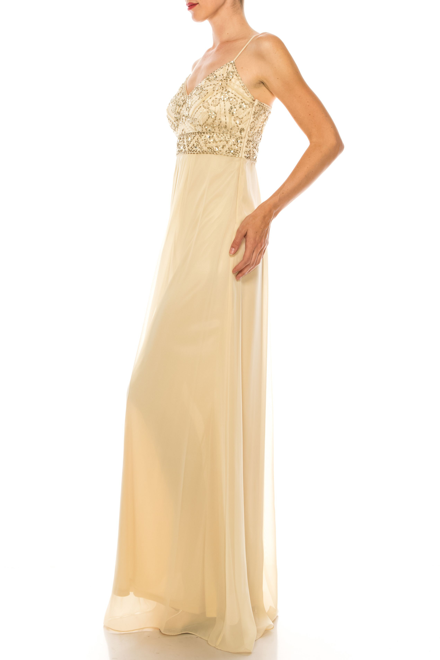Sue Wong Beaded Chiffon Spaghetti Strap Dress