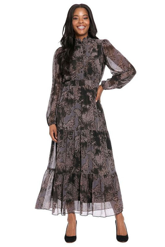 London Times Paisley Print Chiffon Maxi Dress