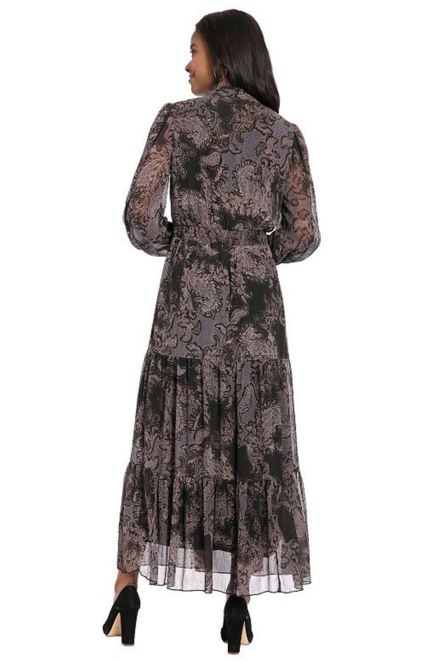 London Times Paisley Print Chiffon Maxi Dress