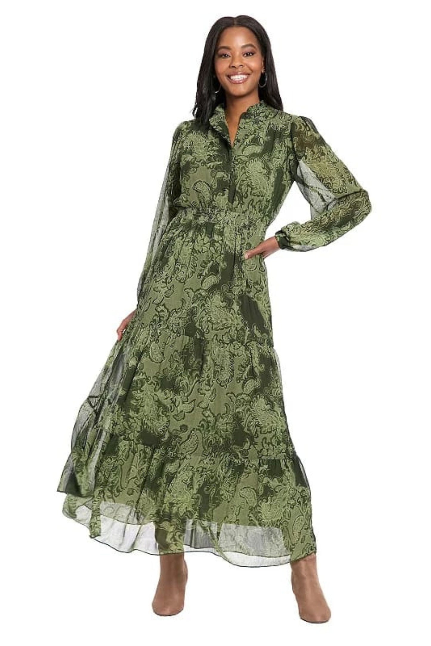 London Times Paisley Print Chiffon Maxi Dress