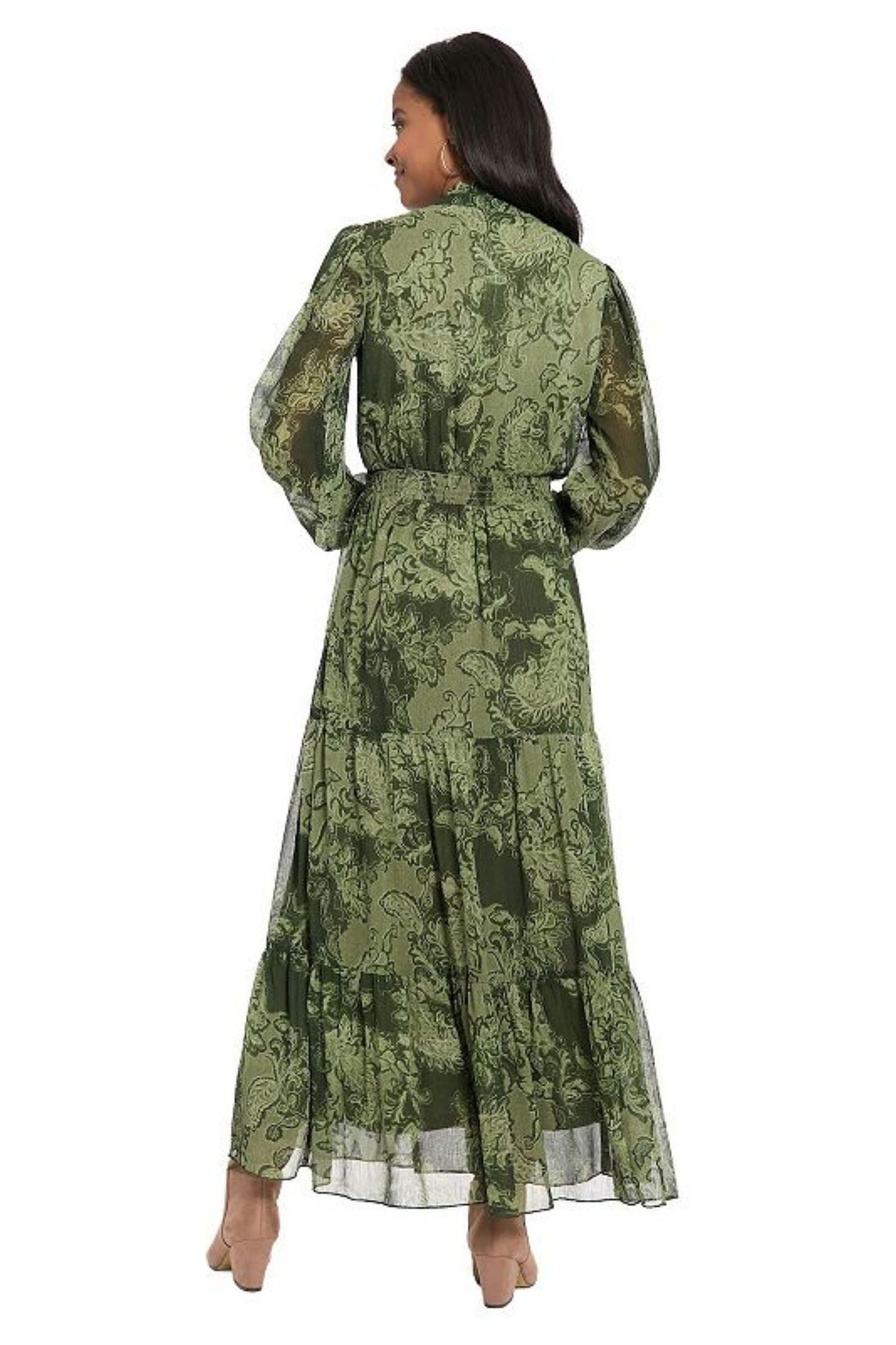 London Times Paisley Print Chiffon Maxi Dress