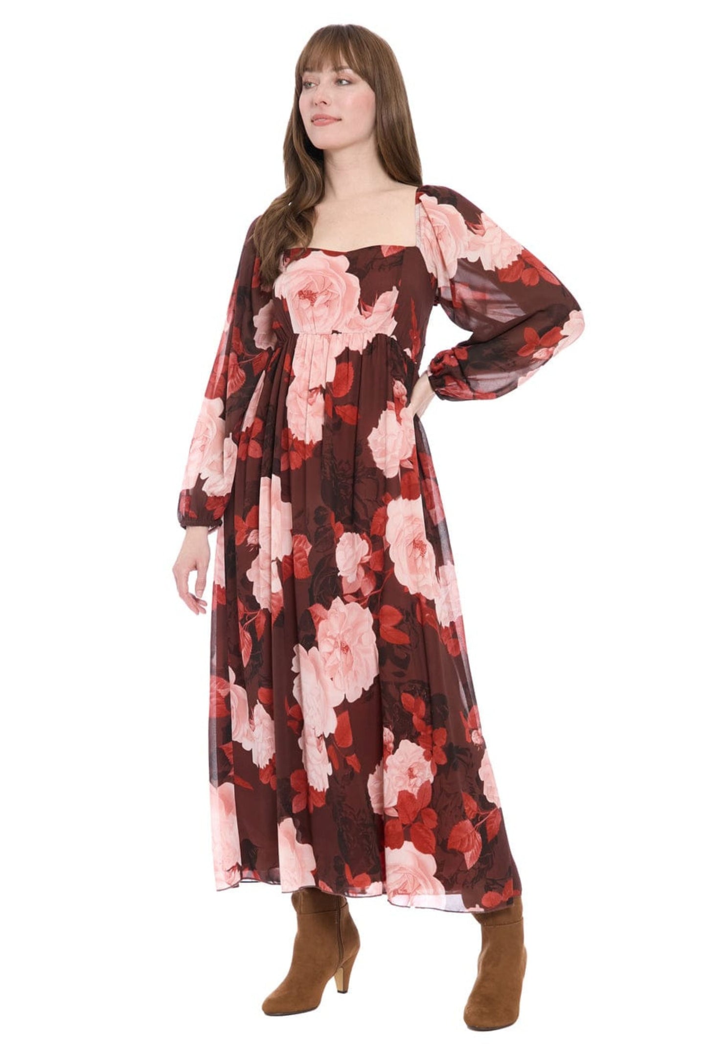 London Times Floral Print Empire Waist Maxi Dress
