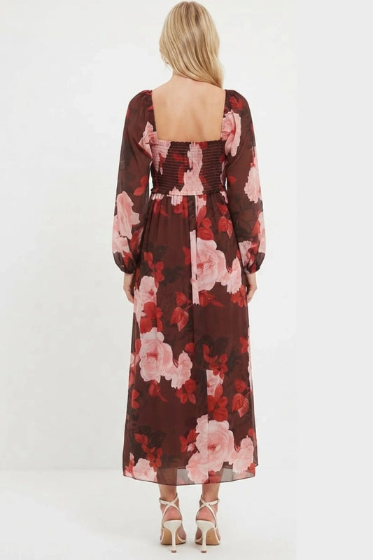 London Times Floral Print Empire Waist Maxi Dress