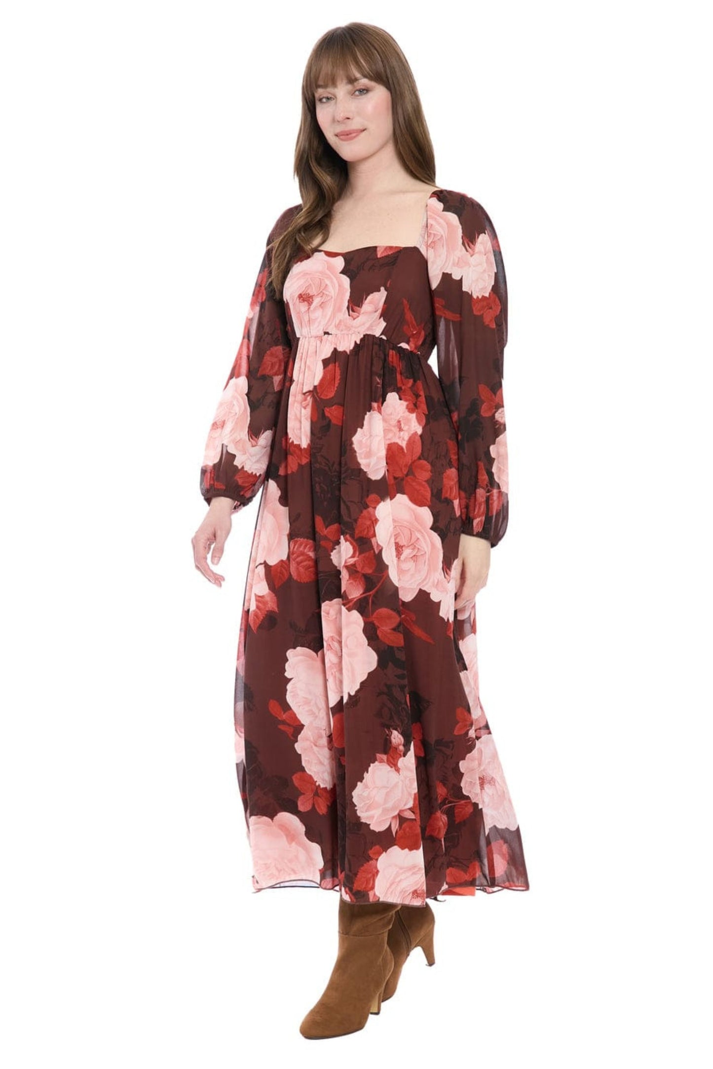 London Times Floral Print Empire Waist Maxi Dress