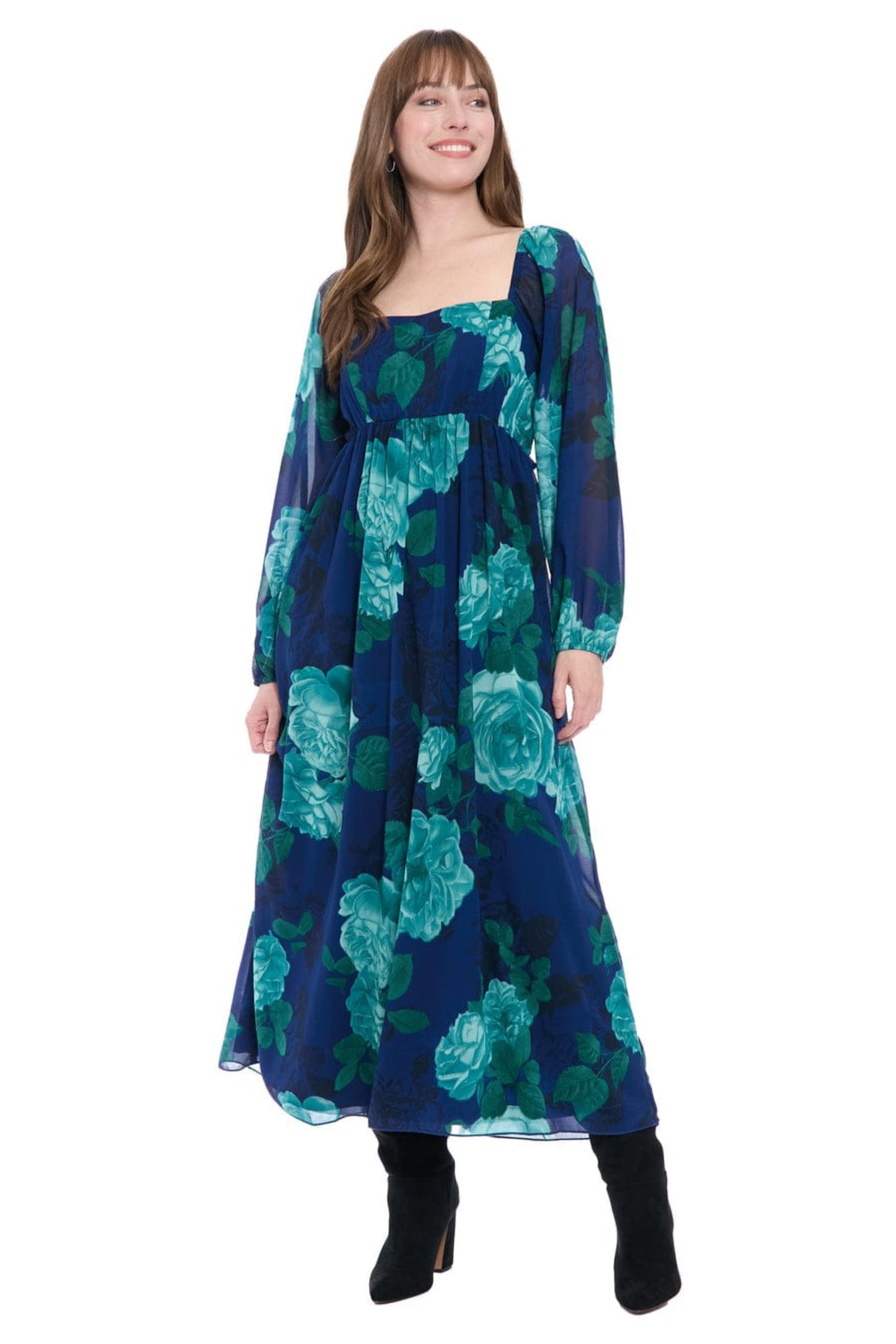London Times Floral Print Empire Waist Maxi Dress