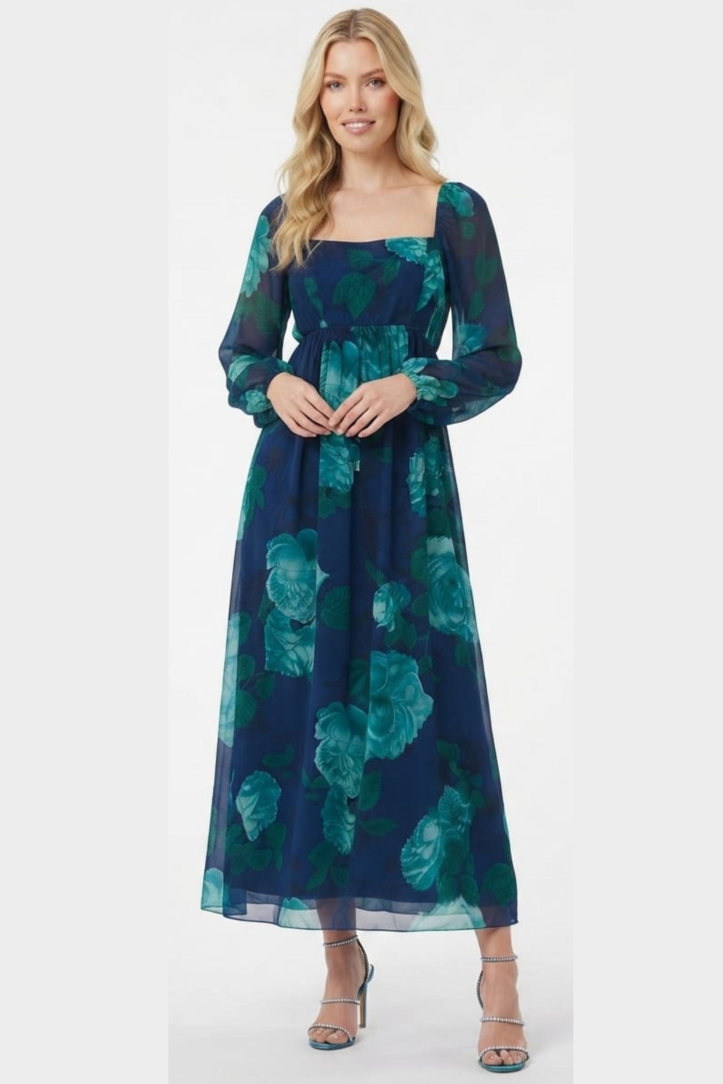 London Times Floral Print Empire Waist Maxi Dress