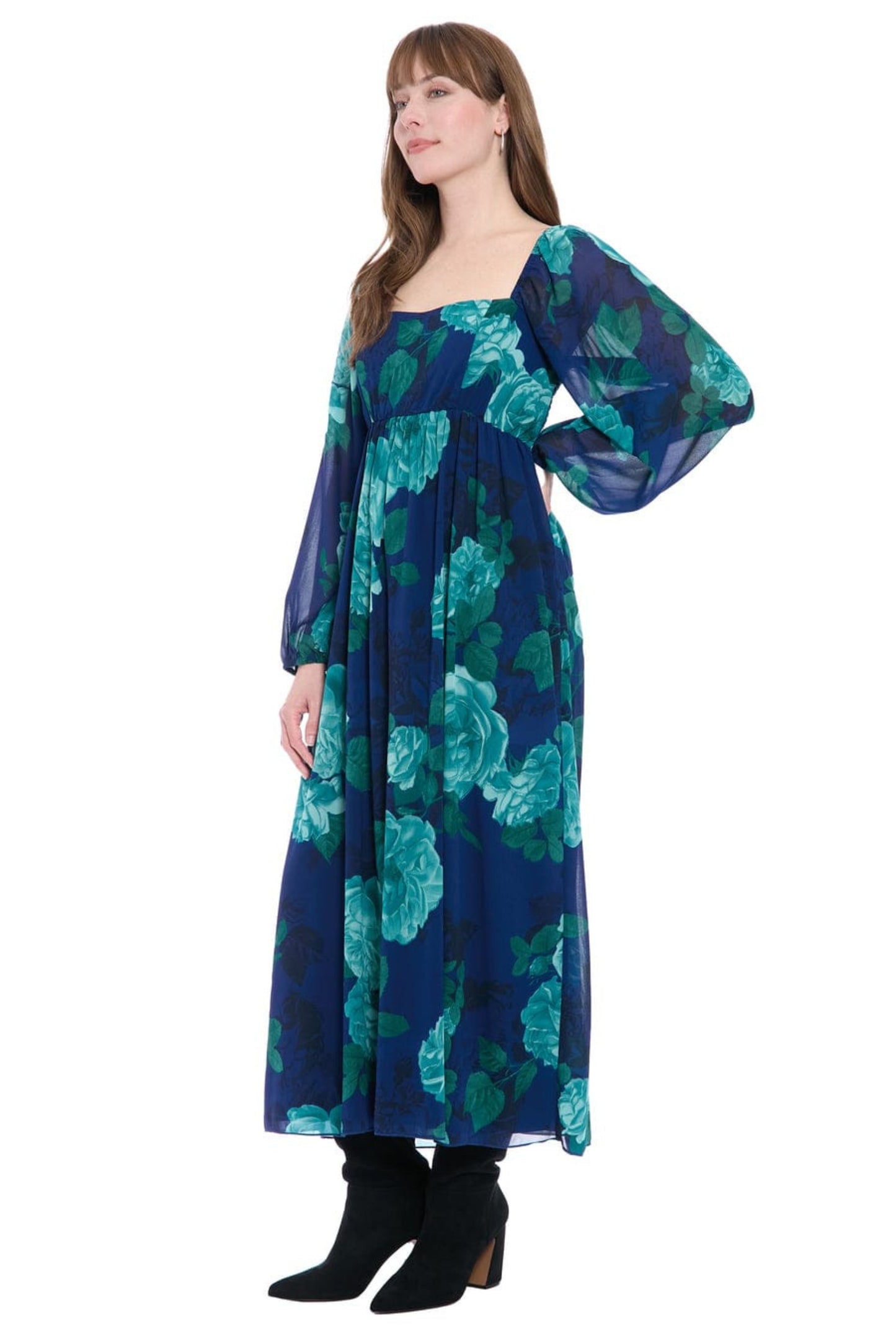 London Times Floral Print Empire Waist Maxi Dress