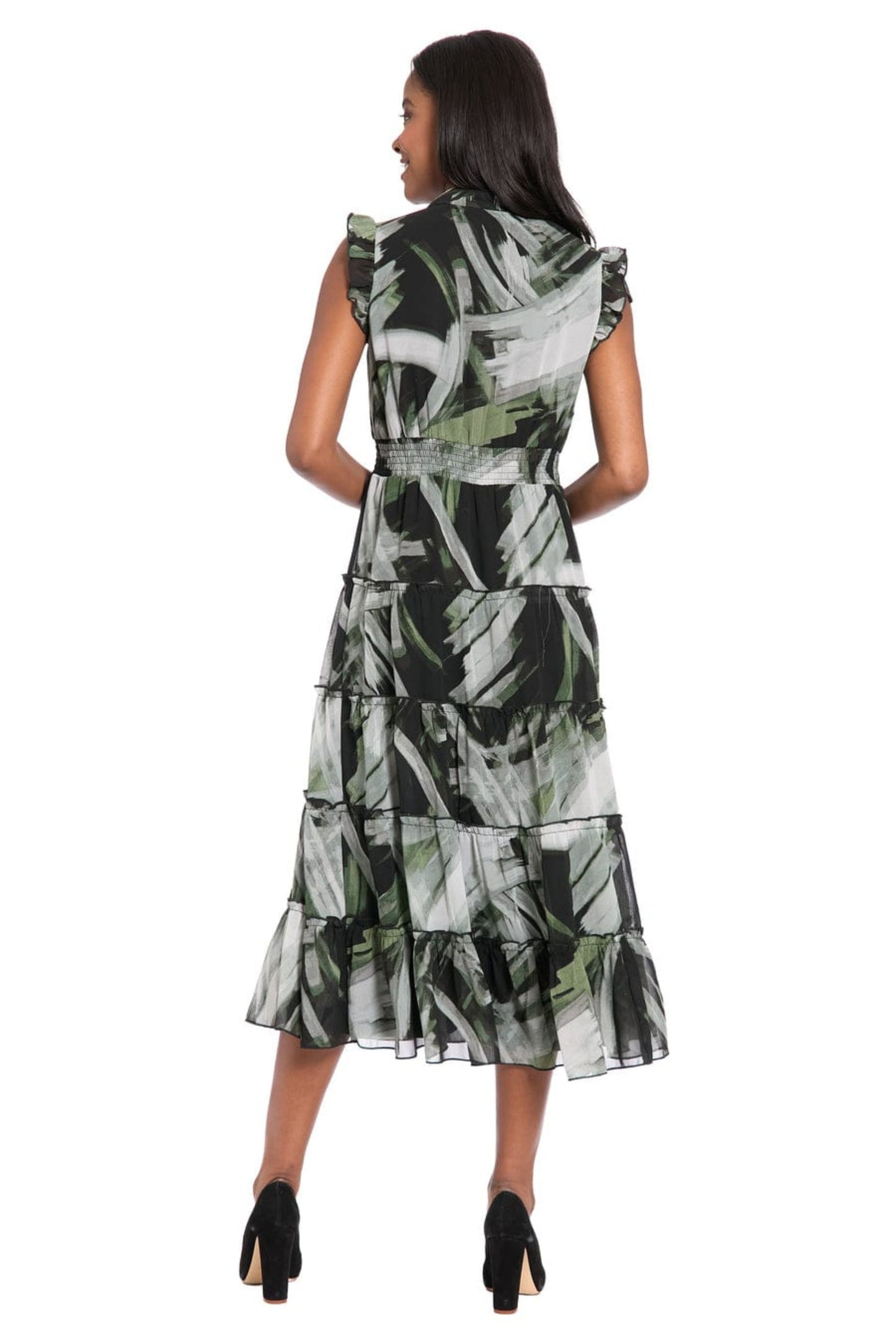 London Times Multi Color Tiered A-Line Midi Dress
