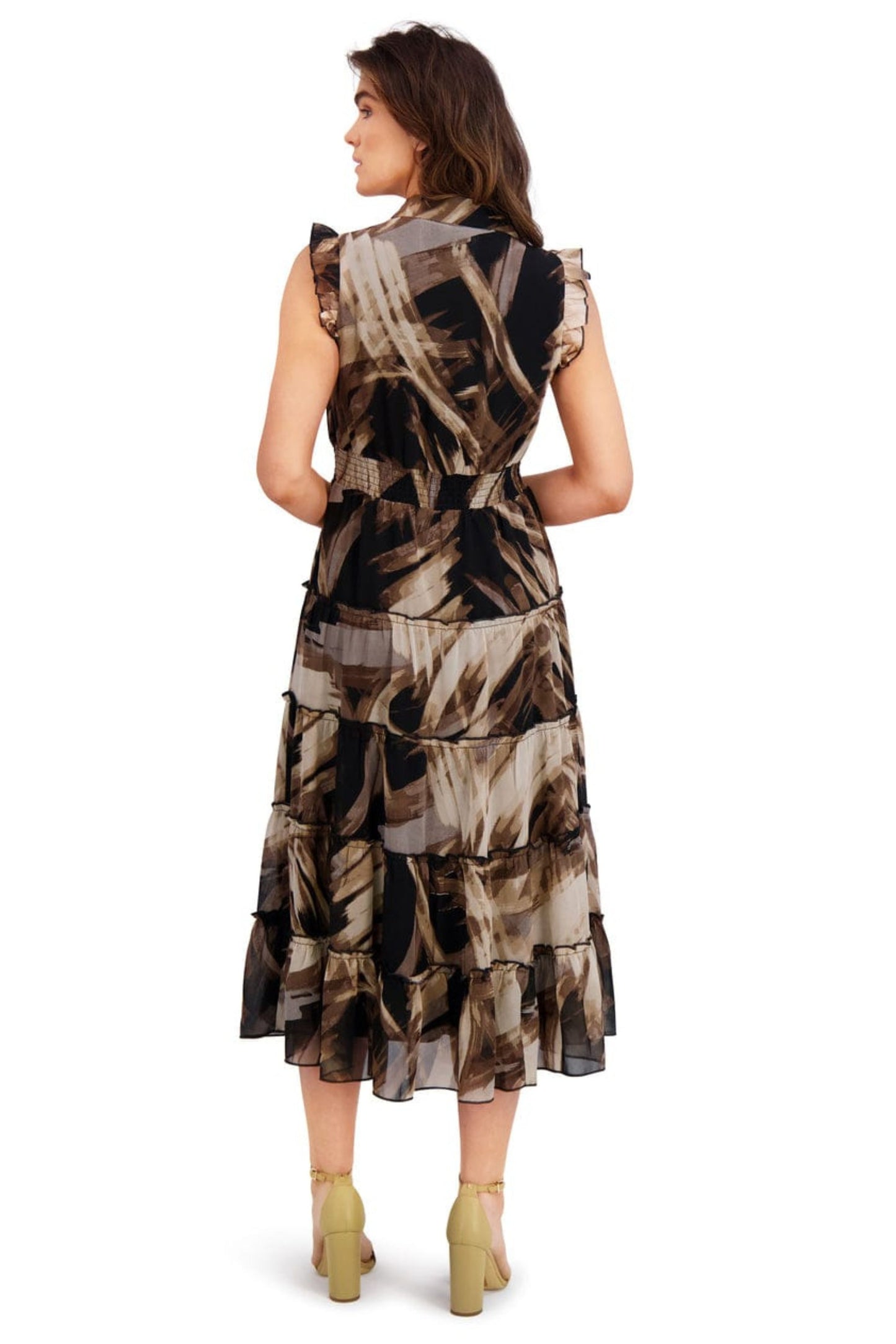 London Times Multi Color Tiered A-Line Midi Dress