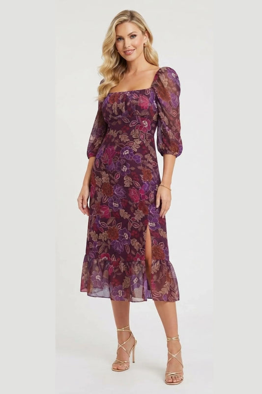 London Times Floral Print Empire Waist Midi Dress