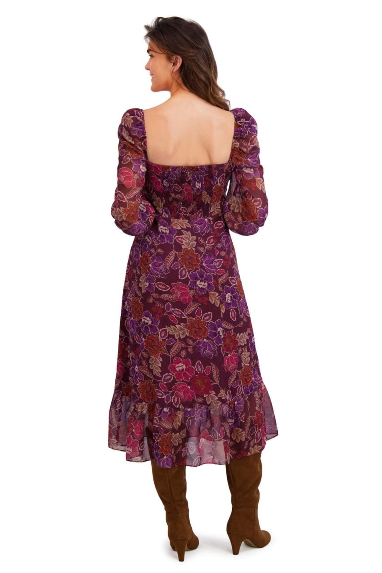 London Times Floral Print Empire Waist Midi Dress