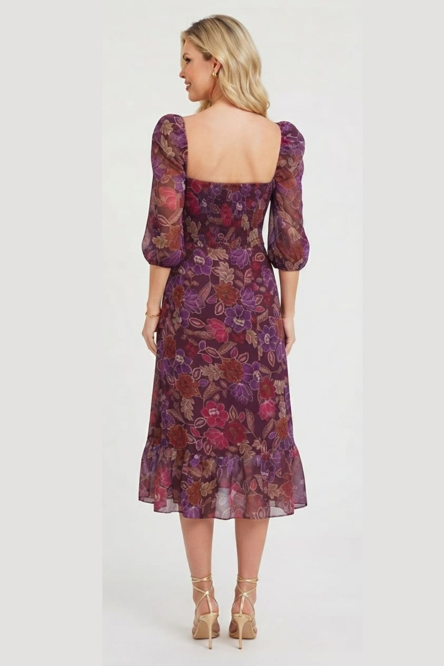 London Times Floral Print Empire Waist Midi Dress