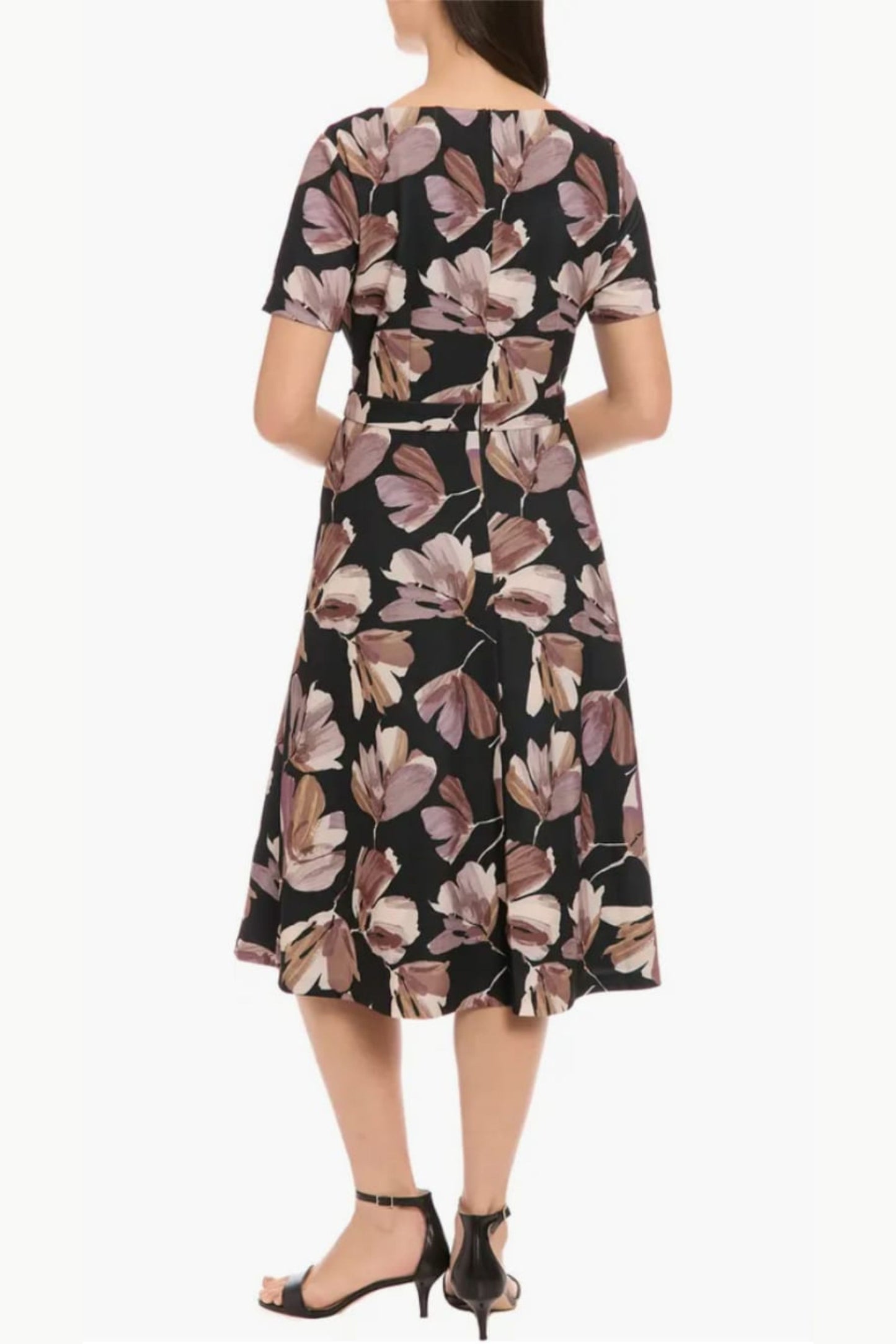 London Times Floral Print A-Line Midi Dress