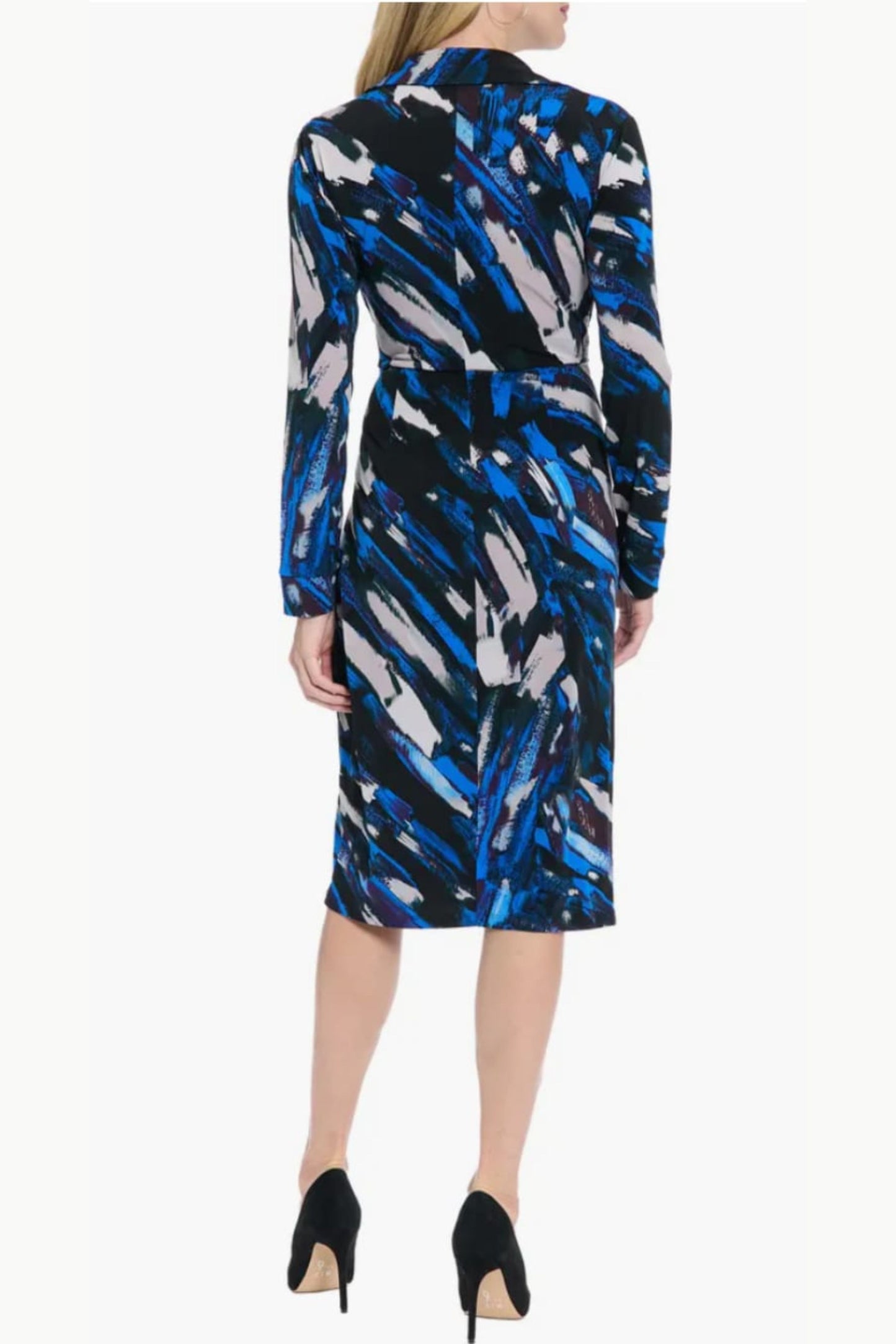 London Times Multi Color Faux Wrap Midi Dress