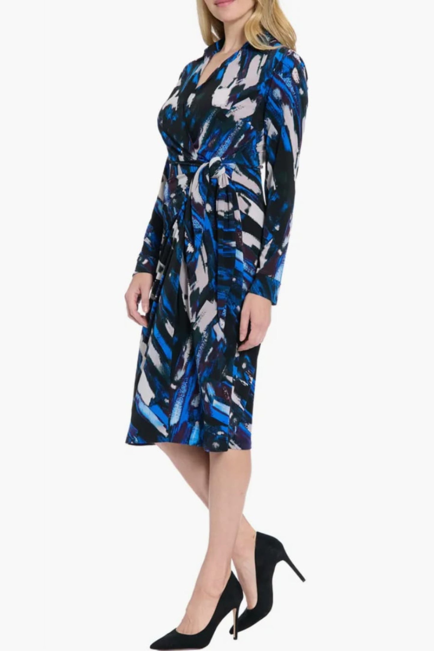 London Times Multi Color Faux Wrap Midi Dress