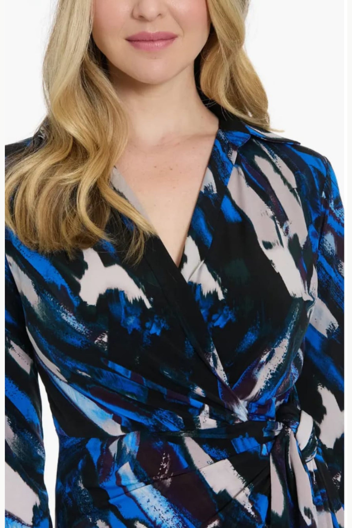 London Times Multi Color Faux Wrap Midi Dress