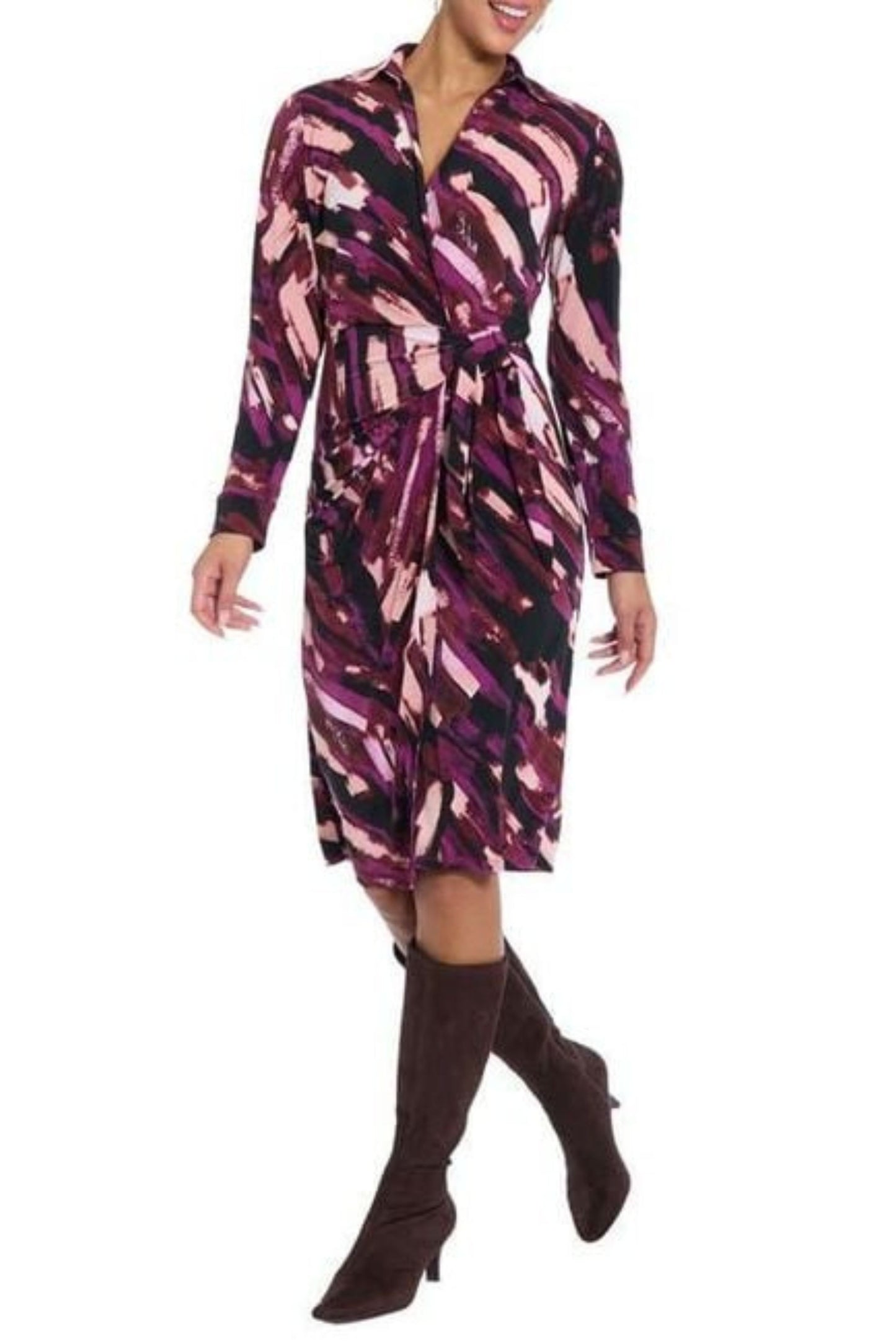 London Times Multi Color Faux Wrap Midi Dress