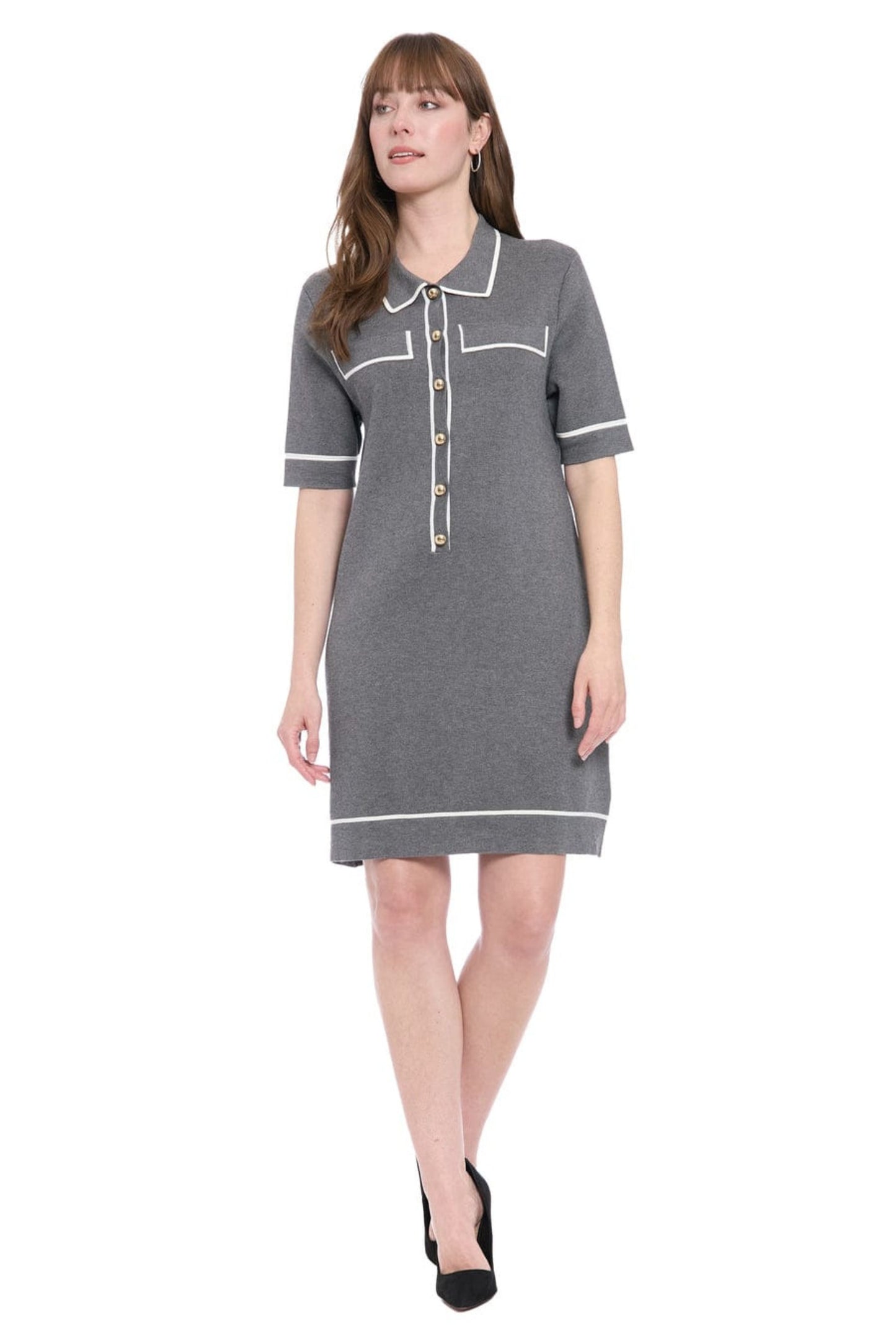 London Times Short Sleeve Sheath Sweater Dress