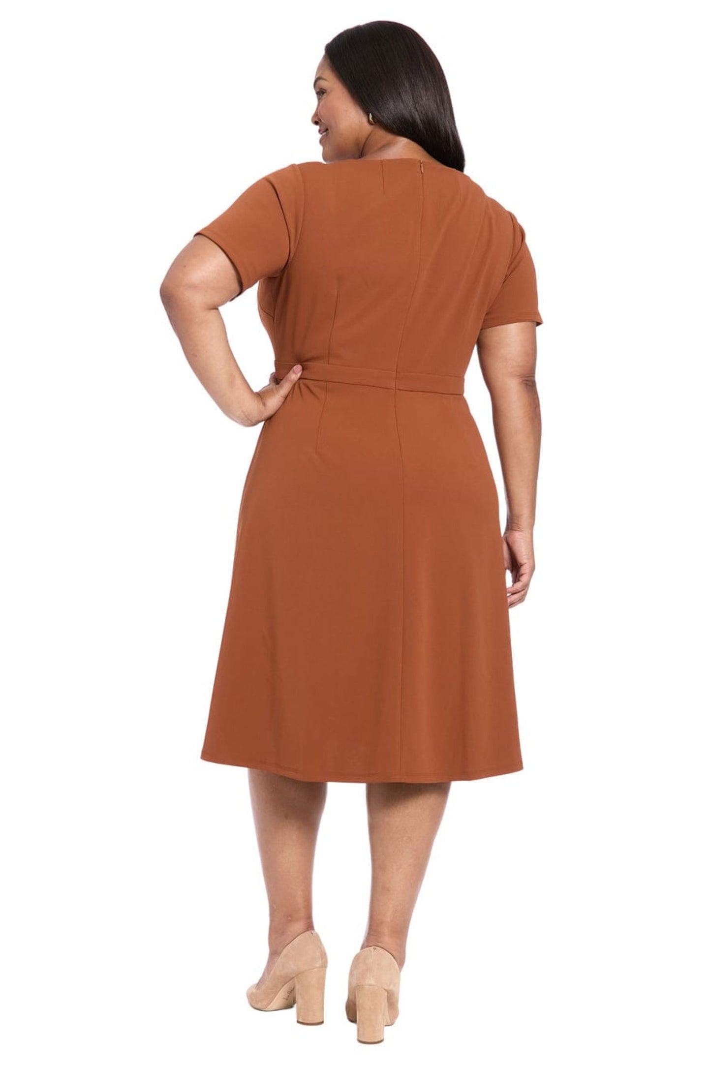 London Times Short Sleeve A-Line Midi Dress