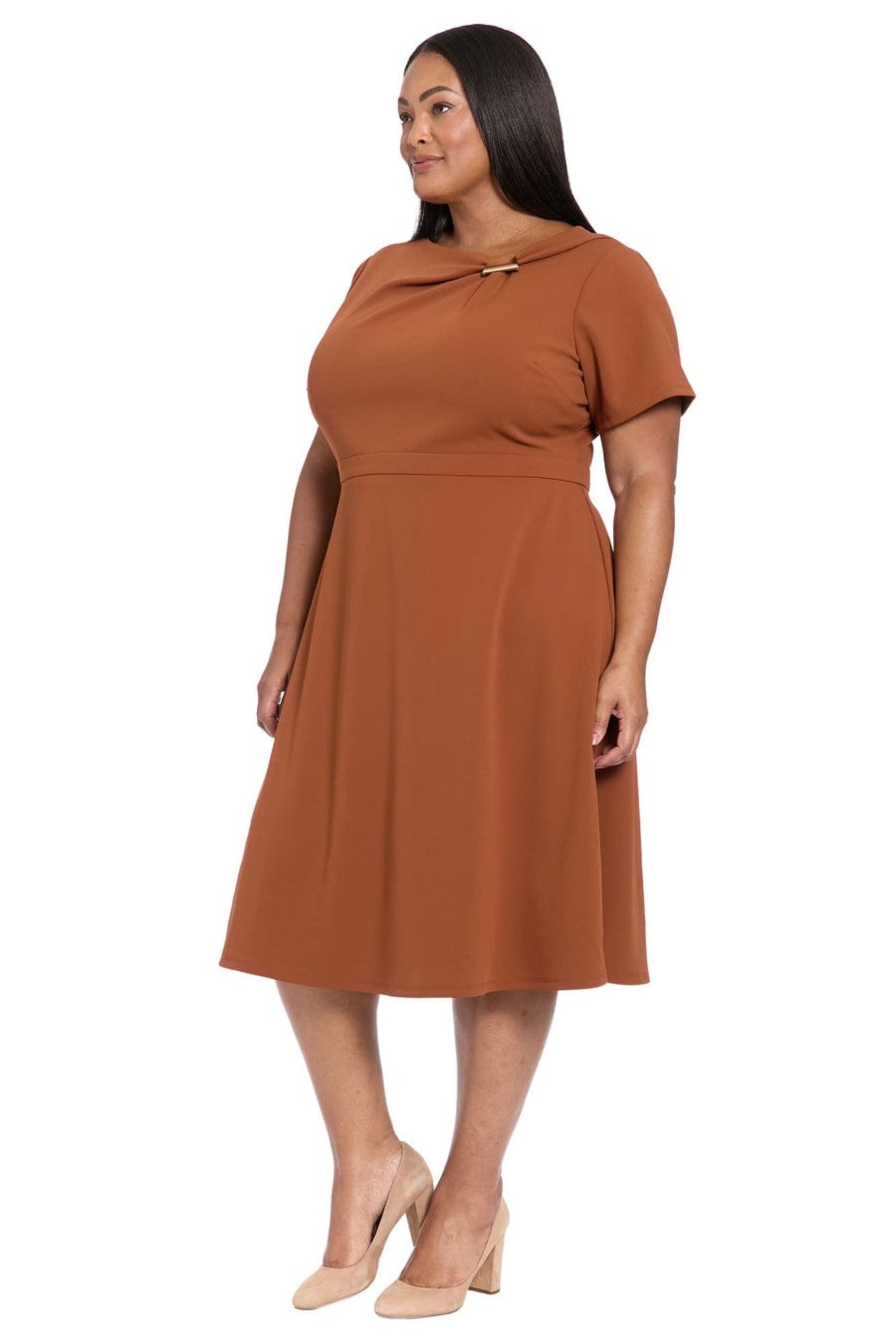 London Times Short Sleeve A-Line Midi Dress