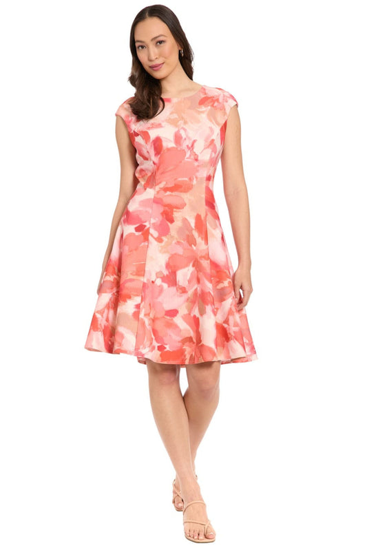 London Times Floral Fit-and-Flare Dress