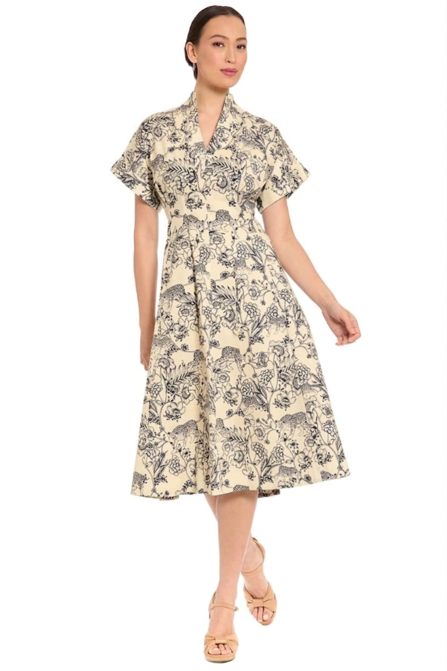 London Times Toile Print Fit-and-Flare Dress
