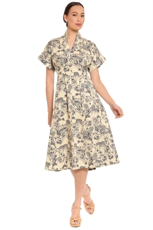 London Times Toile Print Fit-and-Flare Dress