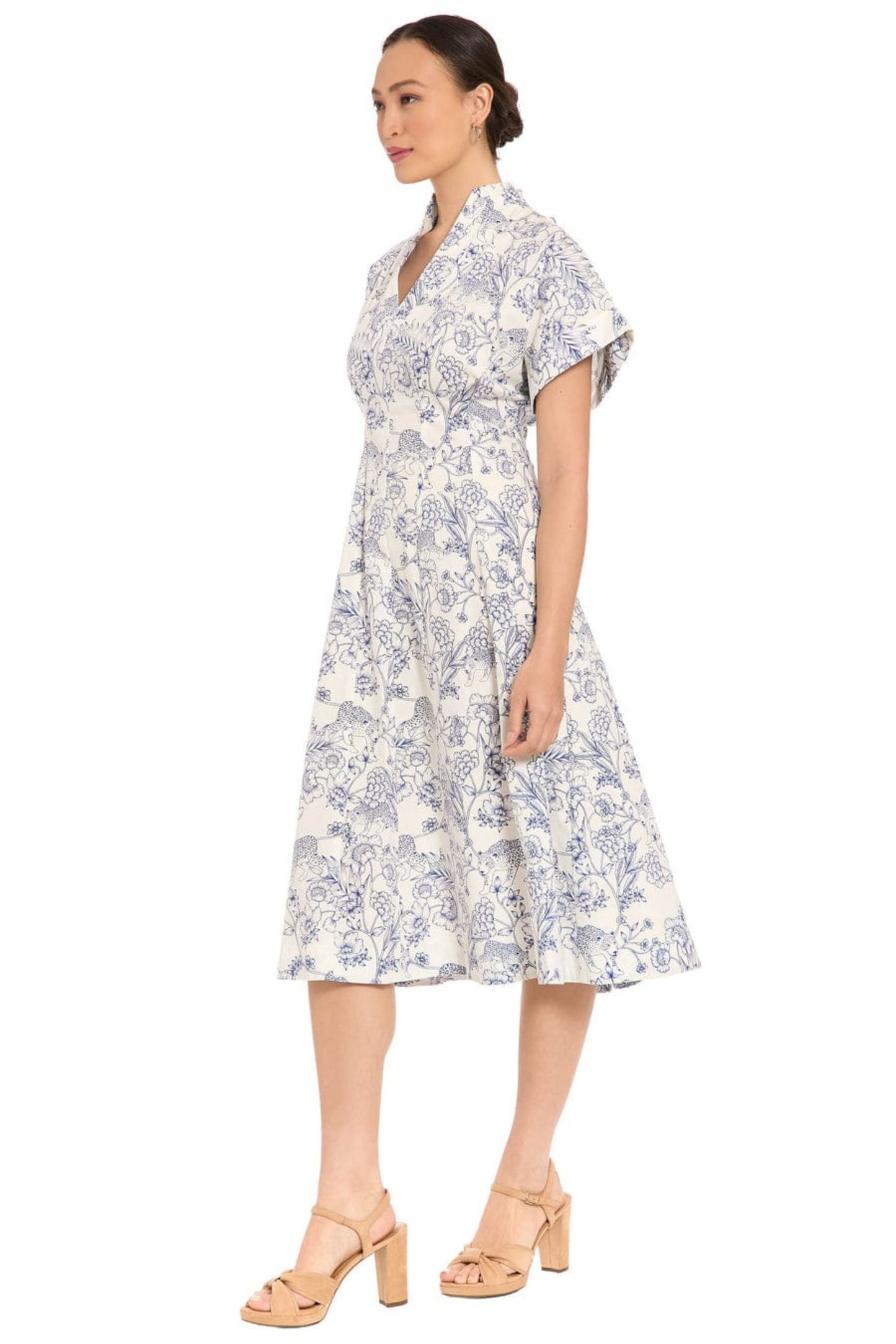 London Times Toile Print Fit-and-Flare Dress